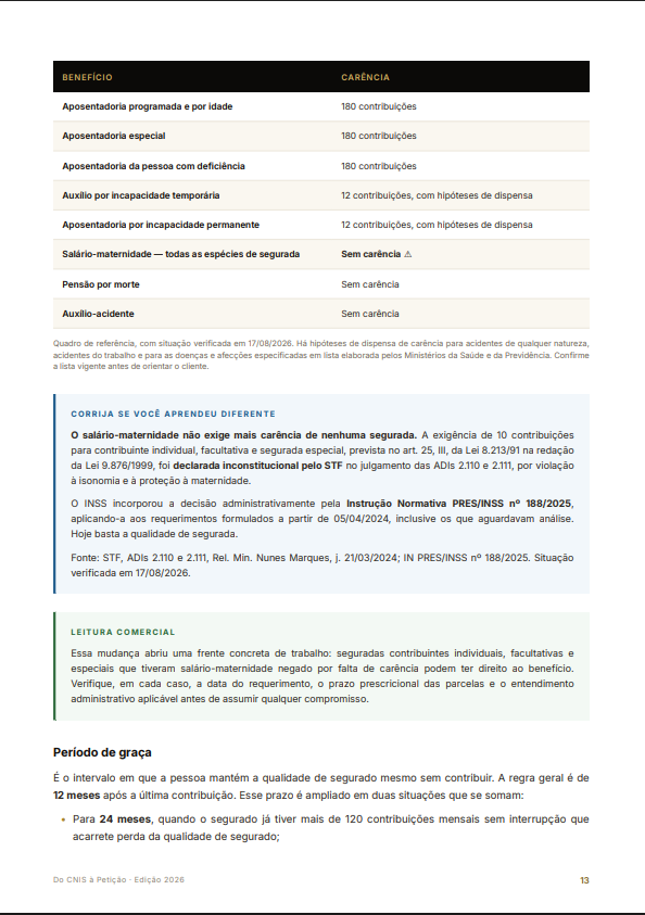 Página interna sobre salário-maternidade sem carência